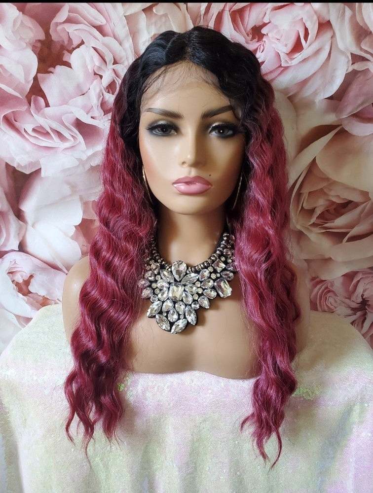 Wavy dark rooted burgandy Lace front wig